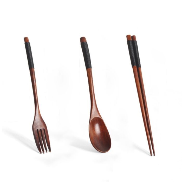 Natural Wood Spoon Chopsticks And Fork Dinner Set Rice Soup Tableware Grain Handmade Household Tableware Tableware 5