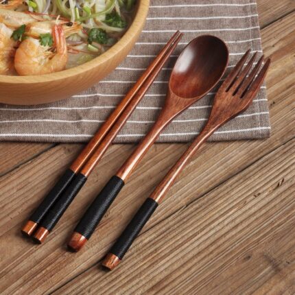 Natural Wood Spoon Chopsticks And Fork Dinner Set Rice Soup Tableware Grain Handmade Household Tableware Tableware 1